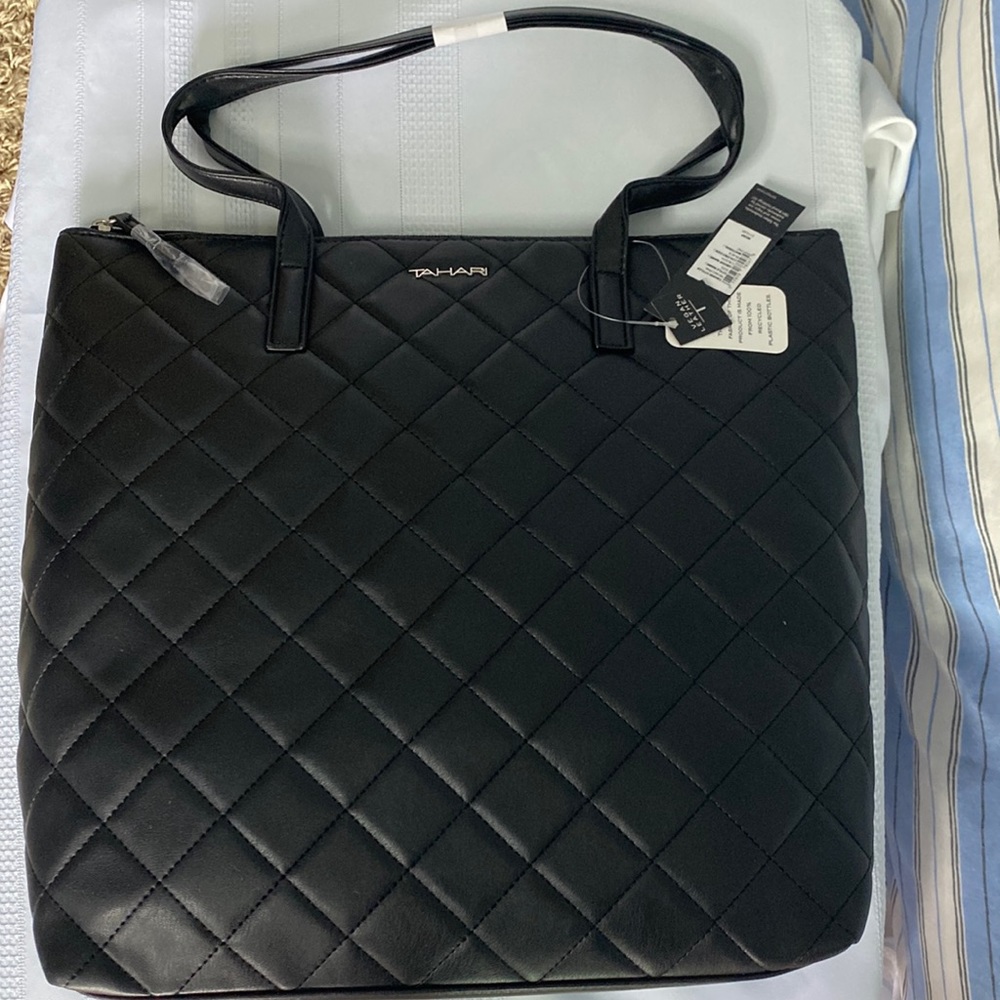NWT Tahari Vegan Leather Quilted Tote Bag Purse Calista Zipper Pocket NEW Gift